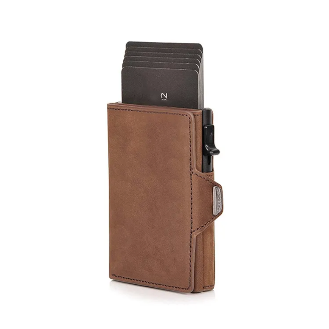 Brown Slider Pop-Up Card Holder Wallet