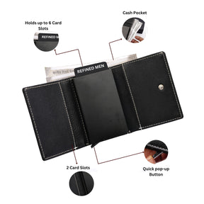 Black Pop-Up Cardholder Wallet With Closing Button