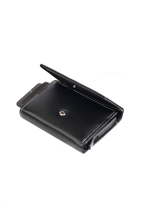 Black Pop-Up Cardholder Wallet With Closing Button